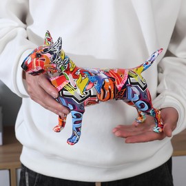 FLYuechun Ranan Art Creative Simple Colorful Bull Terrier Ornaments Statue Resin Pet Dog Figurine Crafts Home Decoration Color Modern Office Desktop Craft (G861 RA)