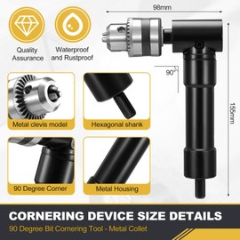 Gueenky 90 Degree Angle Drill Attachment with Keyless Chuck 1-10 mm Angle Drill Chuck Adapter Angle Drill Attachment Drill 8 mm Hex Angle Wrench Attachment