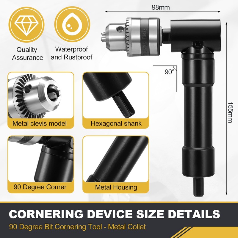 Gueenky 90 Degree Angle Drill Attachment with Keyless Chuck 1-10