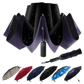 LLanxiry Compact Travel Umbrella Small Inverted Umbrellas for Rain Portable Windproof UV Protection Lightweight Reverse Umbrella for Women & Men(Starry Sky 46IN)