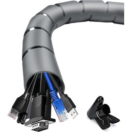 shinfly 2 x 3 m Cable Sleeves, Self-Closing, Diameter 22 and 28 mm, Flexible Cable Sleeve with 1 Cable Guide Clip, Cable Protection, Cable Management for TV, Computer, Grey