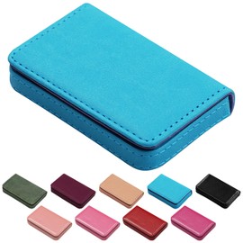 JONYEE Business Credit Card Holders, Magnetic Sealing Anti Drop, PU Leather Debit Card Protector Organizer Case (Light Blue)