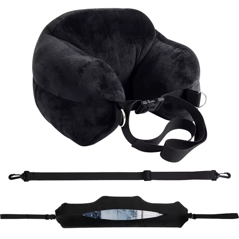Stuffable Travel Pillowcase U-Shaped Neck Pillow with Adjustable Strap, Washable