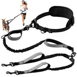 Jogging Lead with Belly Strap, Waist Strap, Dog Lead, Free Handle Lead with Belly Strap, Free Handle Dog Lead with Belt Bag, Jogging Lead for Large Dogs up to 50 kg, Black + Grey
