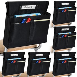 Lewtemi 6 Pack 18 x 17 Inch Chair Pockets for Classroom Pockets Organizer with 4 Chair Storage Slot Without Name Tag Chart Desk Seat Back Storage Organizer for School(Black)