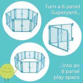 Toddleroo by North States - Superyard 2-Panel Extension: 65.5 Inch Play Yard Extension - Works with Superyard Playpens - Aqua