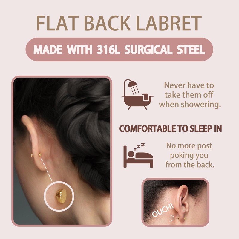 FANSING FANSING 20g Cartilage Earring Gold Tragus Stud 5mm CZ