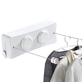 Ulable tendedero retractil pared Interiore y Exteriores,tendedero plegable para ropa pared,tendederos retractiles exterior,Tendedero de Cuerda de Acero Inoxidable Ajustable con Dos Cuerdas para Balcón