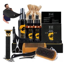 Kit Barba Cuidado Para Regalos Para Hombre 14pcs Jrff & Gwky Incluido Champú Para Barba, Crema Para Barba, Aceite Para Barba, Peine, Cepillo, Tijeras, Maquinilla De Afeitar Y Bolsa De Almacenamiento