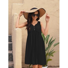 ETCYY Summer Dresses for Women 2025 Vacation Sleeveless Ruffle Beach Mini Dress Button Tank V Neck Floral Leaf Sundresses,Black,Medium