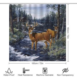 Kazynee Oil Painting Cabin Wildlife 4 Piece Shower Curtain Sets, Non-Slip Rugs, Toilet Lid Cover and Bath Mat, Durable and Waterproof, for Bathroom Decor Set One Size