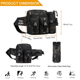Huntvp Tactical Waist Pack Bag with Water Bottle Pouch Molle Belt Bag Bumbag for Cycling Hiking Walking Outdoors, Camo