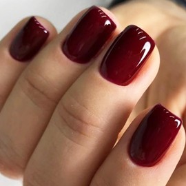 GLAMERMAID GLAMERMAID Dark Red Press on Nails Extra Short Square, Winter Handmade Jelly Soft Gel on Nails Burgundy Fake Nails, Glossy Red Stick Glue on Nail Reusable Acrylic False Nails Manicure Kits for Women