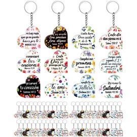 Sureio 48 Pcs Spanish Christian Keychain Bible Verse Inspirational Keychain Spanish Christian Religious Gifts(Heart)