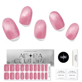 Adora Couture Semi Cured Gel Nail Strips | 20pcs Nail Wraps Kit for Women | Velvetten Magnetic Glittering Light Pink| Gel Nail Stickers with UV Light Required (Velvet Peony)