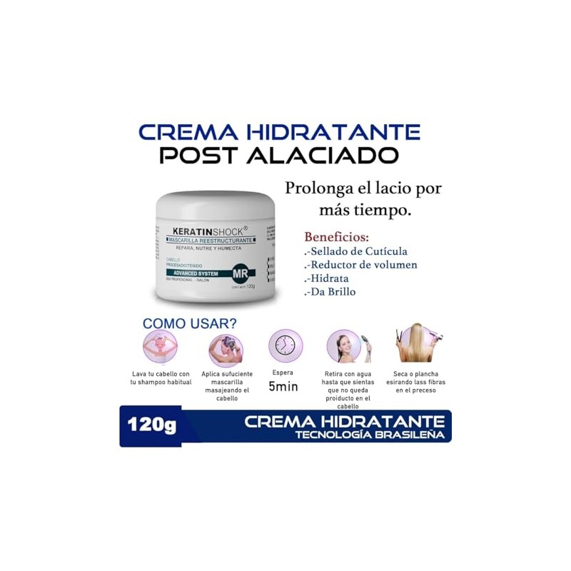 Keratina Brasileña Plastificado Capilar + Shampoo+ Crema Post + Crema