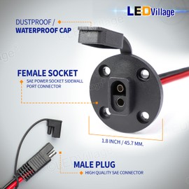 Ledvillage SAE Socket Sidewall Port Wire Solar Panel Mount with SAE Quick Disconnect Universal Flush-Mountable Connector for Solar Generator Battery Charger (Pack of 2 (1FT), 10 AWG)