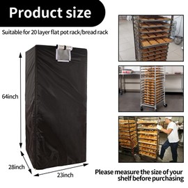 JRAIYBZ Bread Rack Cover,Pan Rack Cover With Zipper, Pan Rack Cover With Vents,210D Waterproof Bun Pan Sheet Rack Cover,Bakery Single Rack Covers.Fit 20 Tier / 10 Tier Bakery Rack (64x28x23 inches)