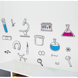 BIBITIME Science Laboratory Wall Decals Vinyl Chemical Element Tool Stickers for School Classroom Nursery Bedroom Children Student Study Teens Kids Room Decor DIY Home Art Decorations