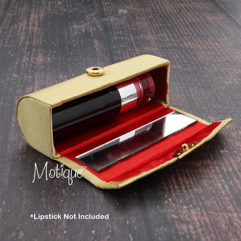 Motique Accessories Solid Gold Satin Ladies Lipstick Case with Mirror