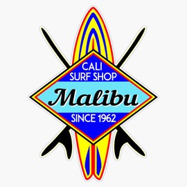 Surfing Malibu California Surf Shop Vintage Retro Surfboard Bumper Sticker Window Vinyl Decal 5"