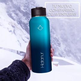 Hidranur Termo de Acero Inoxidable con Doble Aislamiento Térmico 40 Oz (1182.94 ml), Botella de Agua con 3 Tapas Herméticas, 2 Popotes, 24 Horas de Agua Caliente y Fría (Verde, 40 Oz (1182.94 ml))