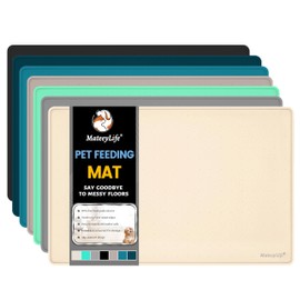 MateeyLife Dog & Cat Food Mat for Floors Waterproof, Nonslip Dog Bowl Mats for Food and Water, Dog Feeding Mats with Raised Edges, Silicone Cat & Dog Water Matt Tray for Messy Drinkers, 18"x12", Beige