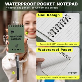 ZOCONE 4 Pack Waterproof Notebook 3x5'' Spiral Notebook Pocket with Pen, 50 Sheets per Pocket Notepad Waterproof Small Notepad | Mini Spiral Notepads Pocket Size for Reporters Office School (A)