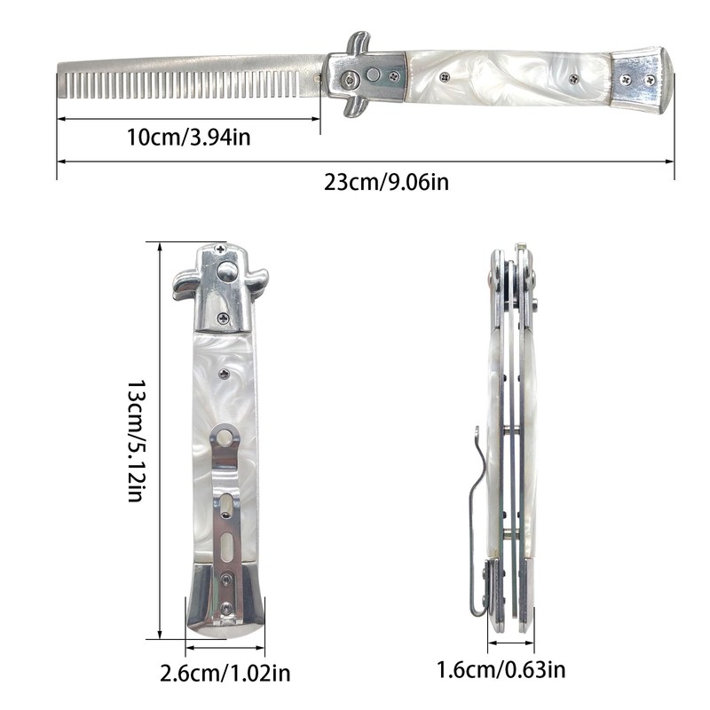 Foldable Pocket Comb, Stainless Steel Switchblade Comb Spring Jump Brush