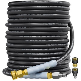 TechSweepPro 3/8" 4800PSI Pressure Washer Hose 75FT with Swivel Quick Connect for Cold/Hot Water Max 248°F, Kink Resistant Steel Wire Braided, Wear Resistant Power Washer Hose with M22 14mm Adapter