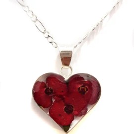 Dije Orquidea Corazón Con Cadena Plata 0.925 Girasol Floral Rojo