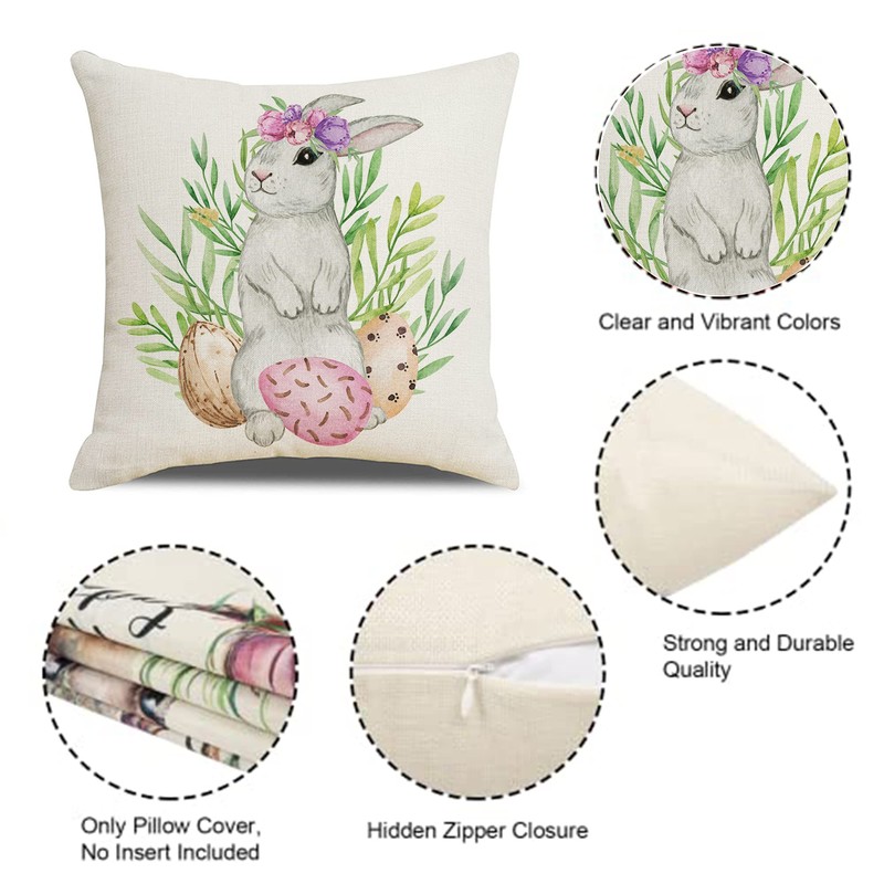 Meagtlva Rabbit Easter Pillow Covers 18x18 Set of 2 Easter