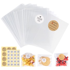 Sweelov Cellophane Bags Clear 12 x 17 cm Candy Bags Transparent with 400 Stickers for Wedding Birthday Christmas Party Candy Giveaway Gift Bags Pack of 200