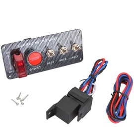 Madlife Garage 5 Switch 12V Car/Boat Racing Ignition Engine Switching Panel Start Push Button Toggle With Aircraft Cover Carbon Fiber Face Plate