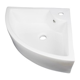 Renovators Supply Hudson Small Corner Sink - Wall Mount Vessel Sink with Overflow and Faucet Hole - Triangular Ceramic Floating Sink - Grade A, Porcelain Scratch and Stain Resistant