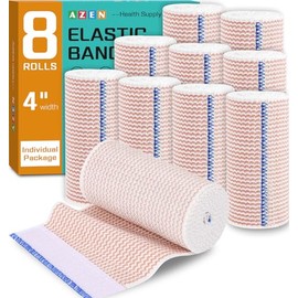 AZEN Premium 8 Pack Elastic Bandage Wrap 4 Inch, Compression Wrap Bandage for Legs, Lymphedema Wraps for Legs, Ankle, Knee, Tummy, Body, Latex-Free