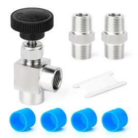 TAISHER 1PCS 304 Stainless Steel 90 Degree Needle Valve 1/4" Female BSP for Flow Control Water Gas Oil with Nipple
