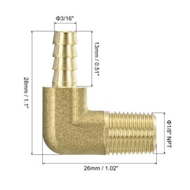uxcell Brass Hose Barbed Elbow Fitting 2pcs 3/16" Barb x 1/8" NPT Male 90 Degree Brass Barb Pipe Fitting for Water Fuel Air