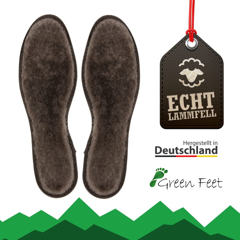Real Warm Lambskin Insole, Brown, Cork or Texon, Made in