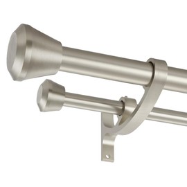 Brushed Nickel Double Curtain Rods 72 to 144 Inches, Decorative Double Window Rod with End Cap, Heavy Duty Double Drapery Rod for Window, Adjustable 1-Inch Front and 5/8 Inch Back Double Curtain Rods