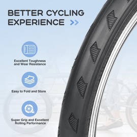 16 x 1 3/8 Bike Tire (37-349), 16 Inch Folding Bicycle Replacement Tires and 2 Levers, Foldable Commuter Bike Tires for Folding Bikes, City Bikes (Black-2 Tires 2Levers)