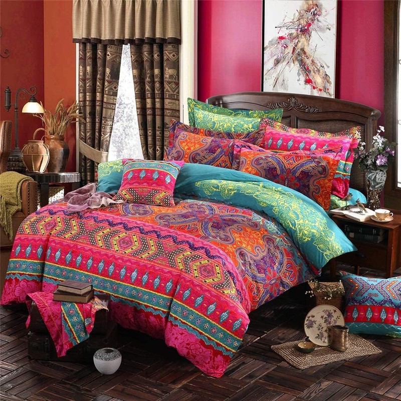 ERZRGA Vintage Cotton Boho King Duvet Cover,Retro Bohemian Bedding Sets