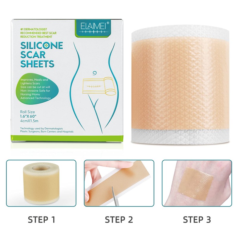 Medical Grade Silicone Scar Sheets, Silicone Scar Tape (1.6”x 60”),