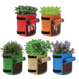 KONGDY 5 Pack 10 Gallon Potato Grow Bags, Heavy Duty Thick Aeration Nonwoven Fabric Pots with Handles, Colorful Plant Grow Bags for Outdoor Garden Potato, Tomato and Vegetables