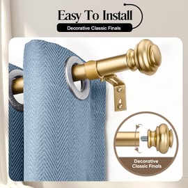 SIMEWIN Heavy Duty Curtain Rods for Windows 72 to 144 Inches, 1 Inch Gold Curtain Rod for Bedroom, Living Room, Patio, Kitchen, Adjustable Curtains Rods with Classic Finials, Gold Finishing