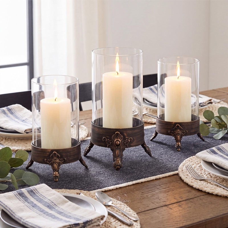 Singhoow Set of 2 Hurricane Glass Candle Holders, Glass Dome