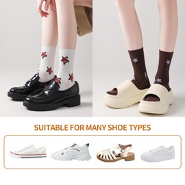 Mottee&Zconia Womens Crew Socks over Dress Cute Star Pattern Cotton White Black Fashin Socks 8pack (Size5-9)