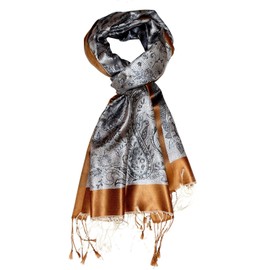 Lorenzo Cana Men's Scarf Jacquard Woven 100% Silk 55 cm x 180 cm Paisley Pattern Silk Scarf Harmonic Grey Gold Tones Fashionable Men's Scarf 7807011, Gold, silver, grey