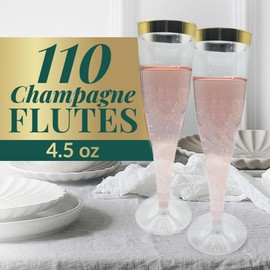 Reli. Plastic Champagne Flutes Plastic (110 Pack, 4.5oz) Gold Rim | Disposable Champagne Flutes for Champagne, Mimosa, Cocktail, Wedding/Parties | BPA-Free Champagne Flutes Disposable, Shatterproof