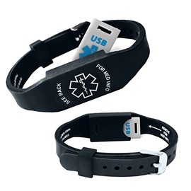 USB Medical Bracelet Waterproof Hypoallergenic Silicone Wristband 2GB Waterproof Flash Drive Emergency Medical Wallet Card Elite II USB Black